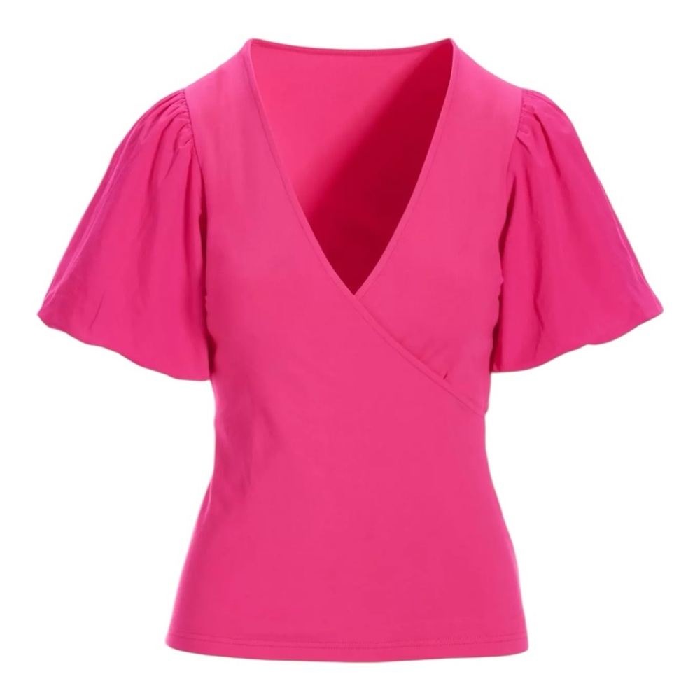 Boston Proper Puff Sleeve Pink Wrap Top size XL Casual Summer Blouse